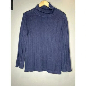 ST JOHN COLLECTION Blue Sweater Size P PETITE Womens Mock Turtle Neck Knit VTG